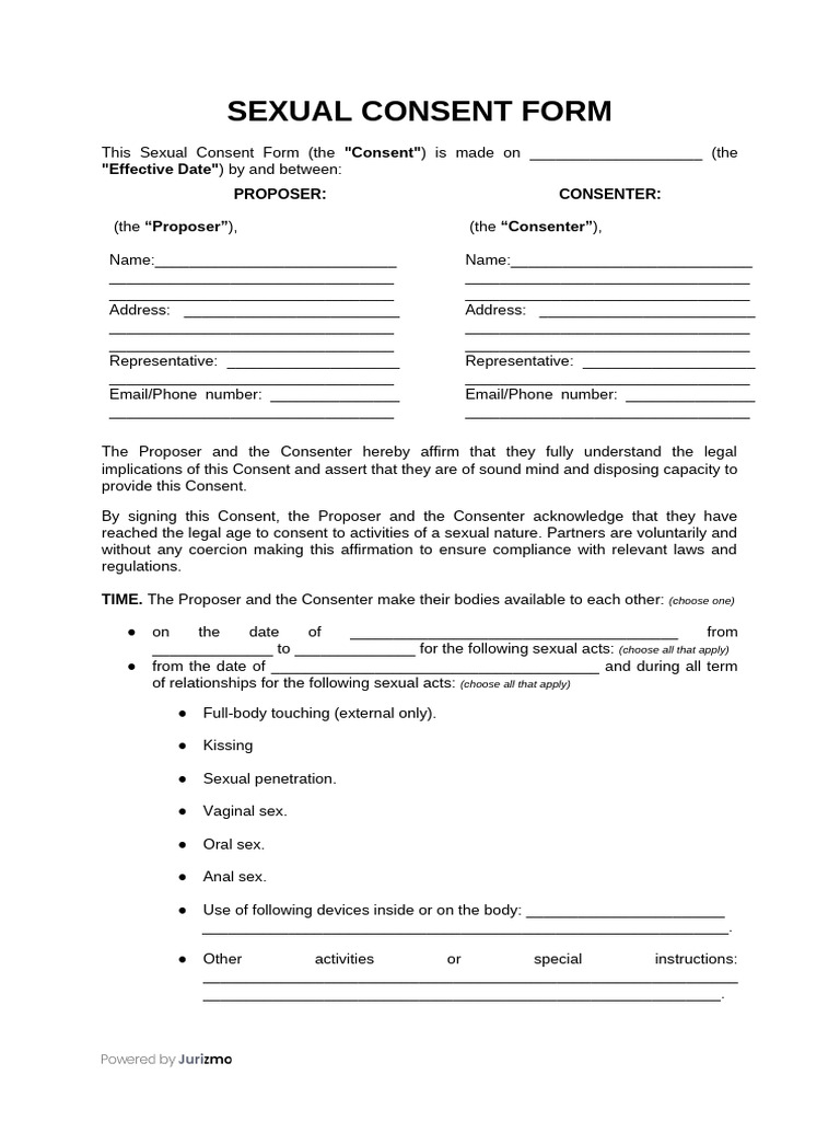 Sexual Consent Form Template | PDF | Birth Control | Consent