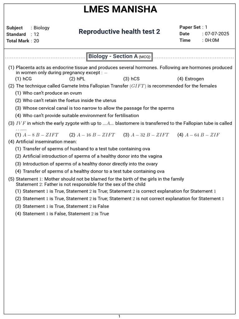 Reproductive Health Test 2 1751873026 | PDF | Reproductive System ...