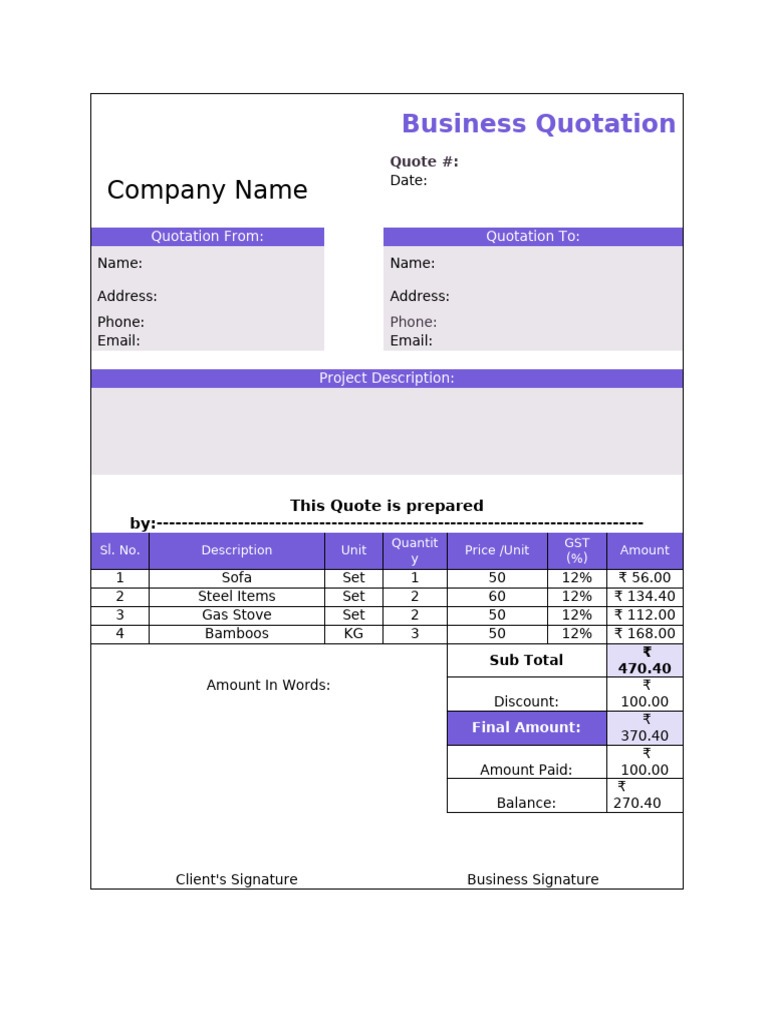 Business Quotation Format | PDF