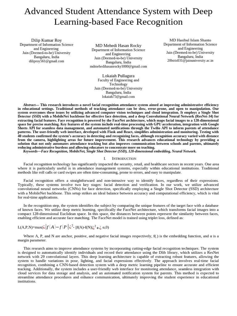 Deep Learning Attendance System | PDF | Accuracy And Precision ...