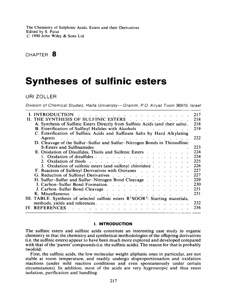 Synthesis Methods for Sulfinic Esters | PDF | Ester | Chemical Reactions