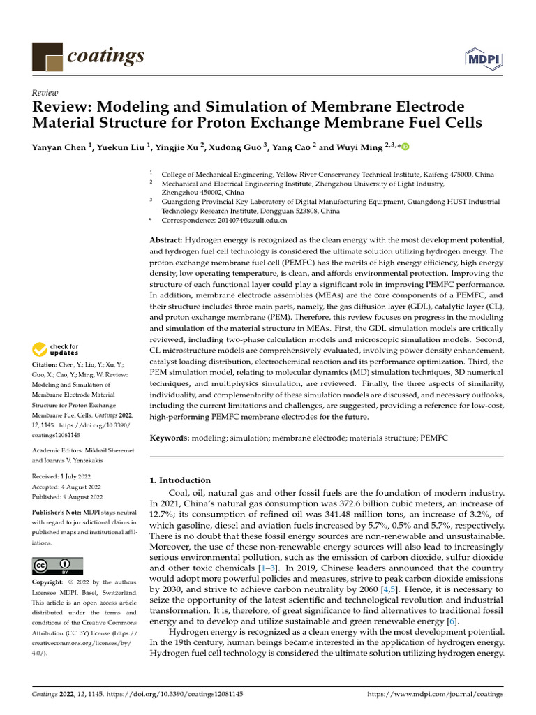 Review Modeling and Simulation of Membrane Electrode | PDF | Fuel Cell ...