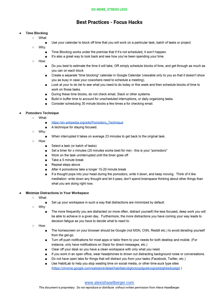 Best+Practices+ +Focus+Hacks | PDF | Time Management | Professional Skills