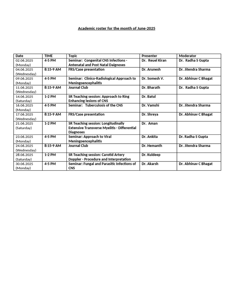 June 2025 Academic Roster for CNS Seminars | PDF
