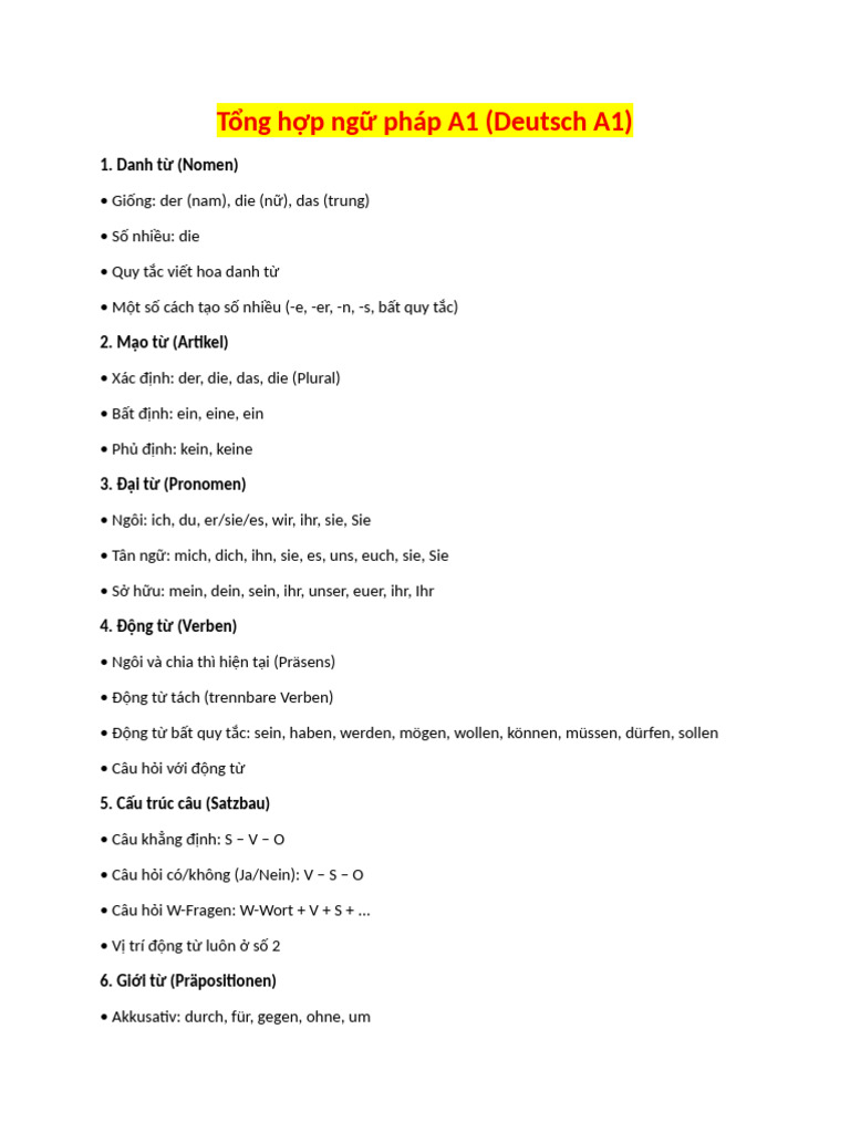 T NG H P NG Pháp A1 (Deutsch A1) | PDF