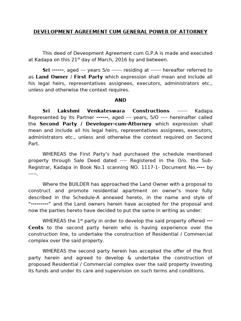 Development Agreement & Power of Attorney | PDF | Deed | Arbitral Tribunal