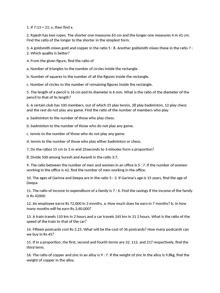 Maths Questions | PDF | Ratio | Chess