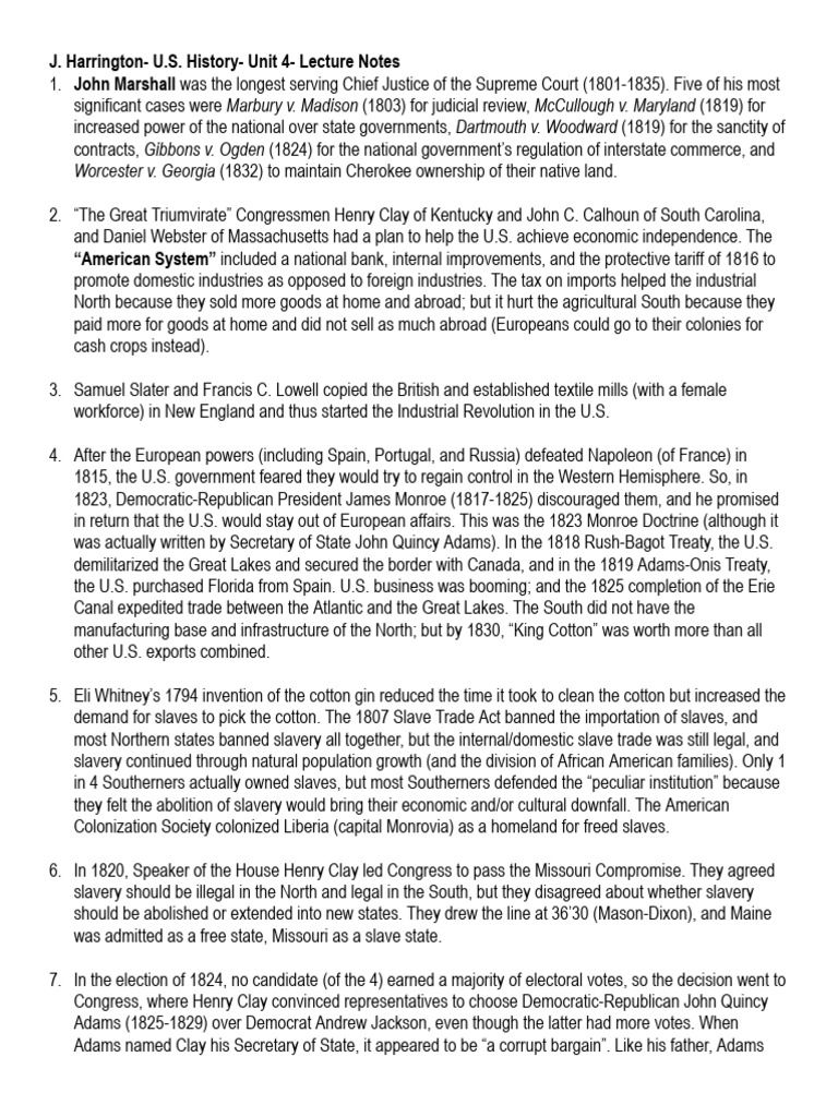 U.S. History Unit 4 Overview | PDF | Andrew Jackson | Slavery In The ...