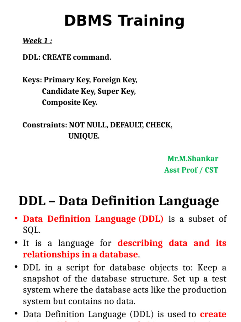 DBMS DDL and SQL Keys Overview | PDF | Sql | Table (Database)
