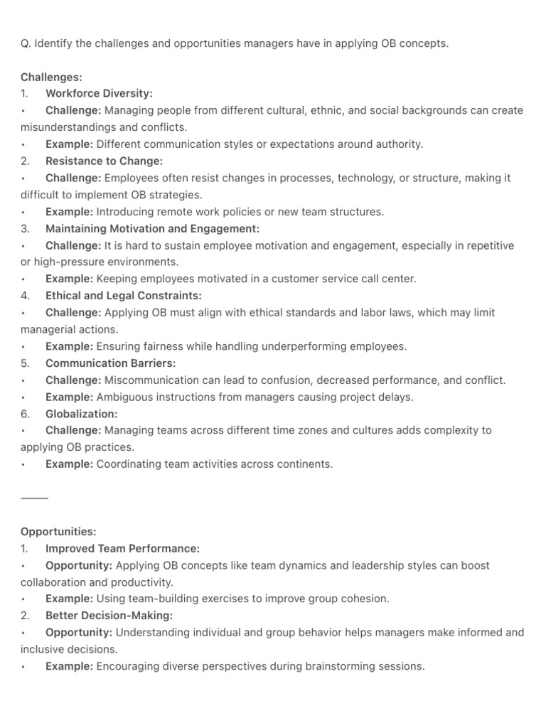 Q. Identify The Challenges and Opportunities Managers Have in Applying ...