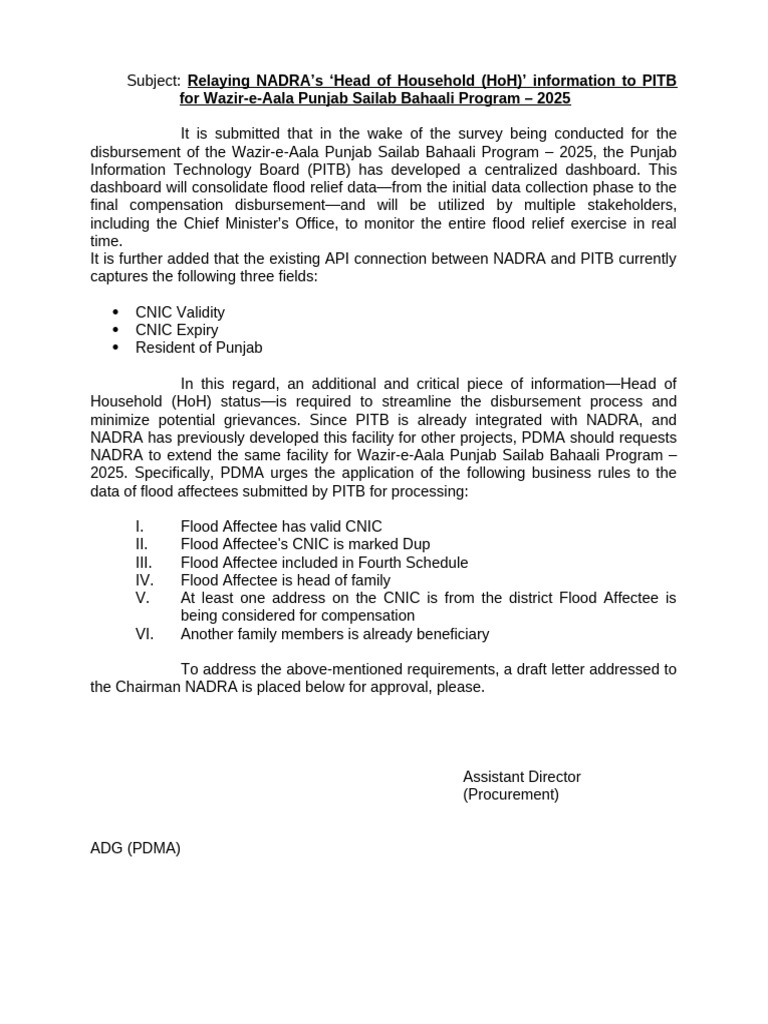 Letter To NADRA | PDF