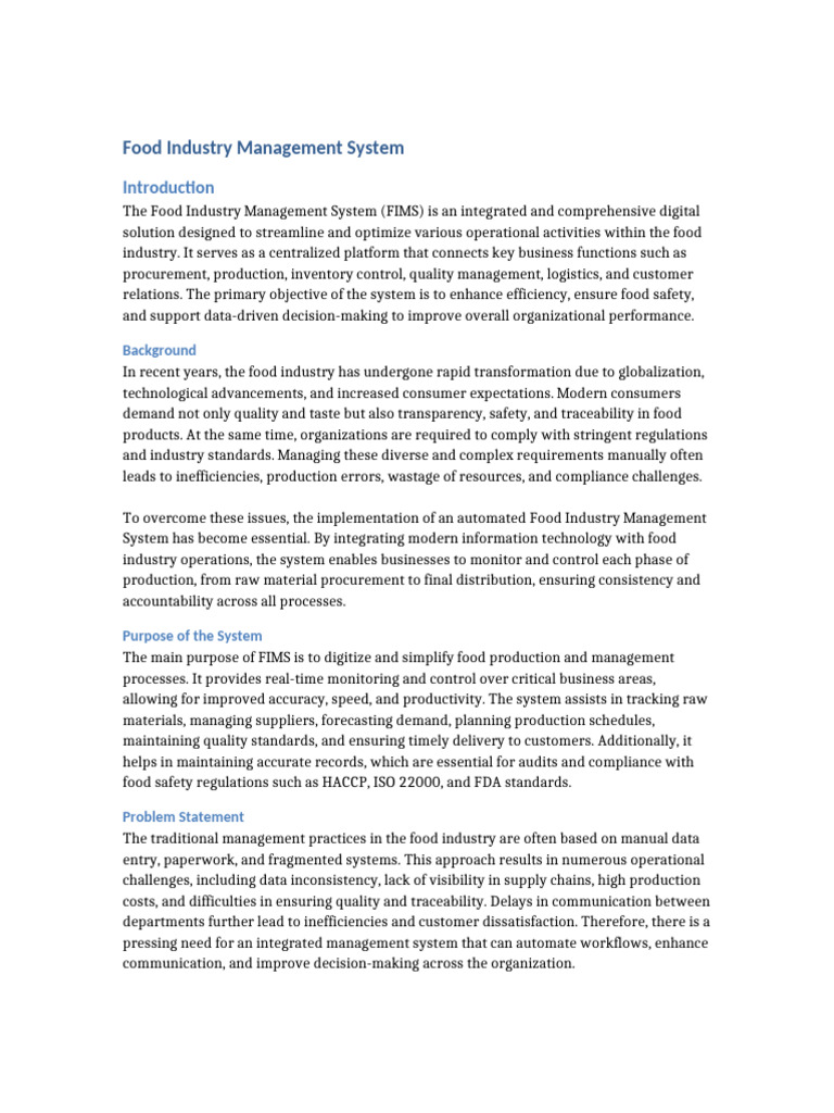 Streamlined Food Industry Management System | PDF | Food Industry ...