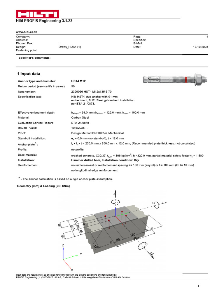 Hilti HST4 M12 Anchor Design Report | PDF | Building Materials