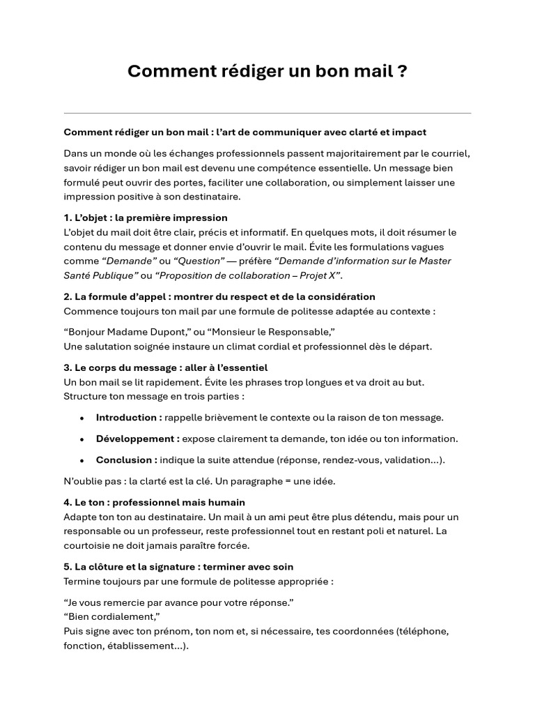 Rédiger un mail professionnel efficace | PDF