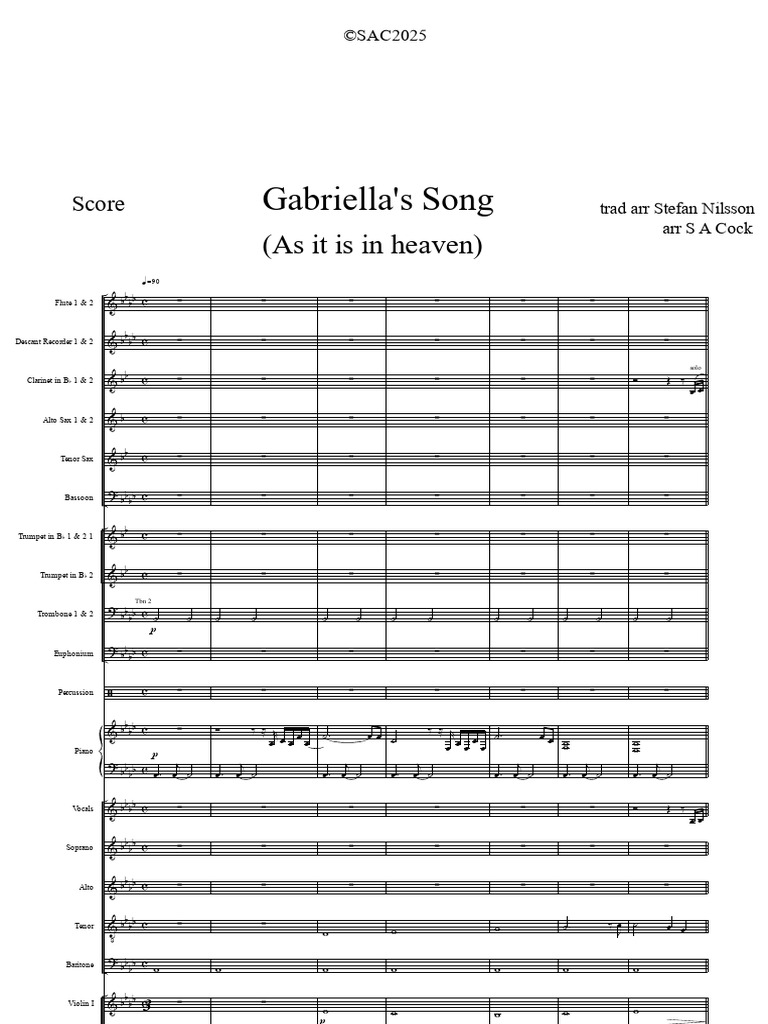 Gabriella's Song Musical Score | PDF | Aerophones | Musical Instruments