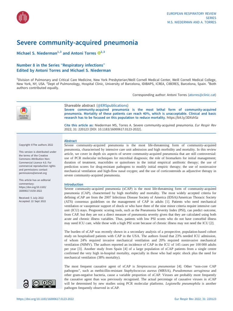 Severe Community-Acquired Pneumonia Michael S. Niederman | PDF ...
