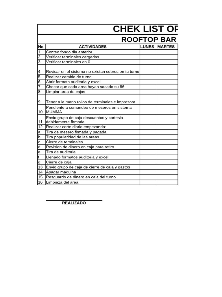 Chek List Opp Caja Muma | PDF