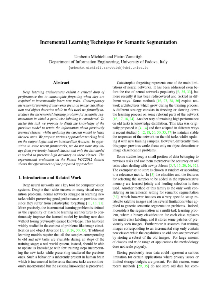Incremental Learning Techniques For Semantic Segmentation - 1907 ...