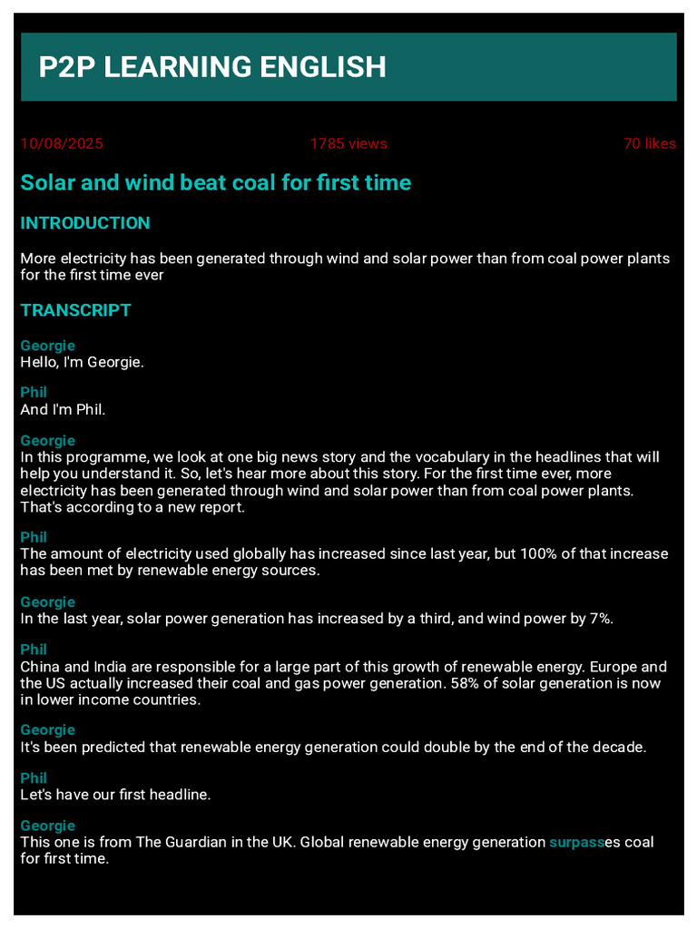 Solar and Wind Beat Coal For First Time | PDF | Solar Power | Renewable ...