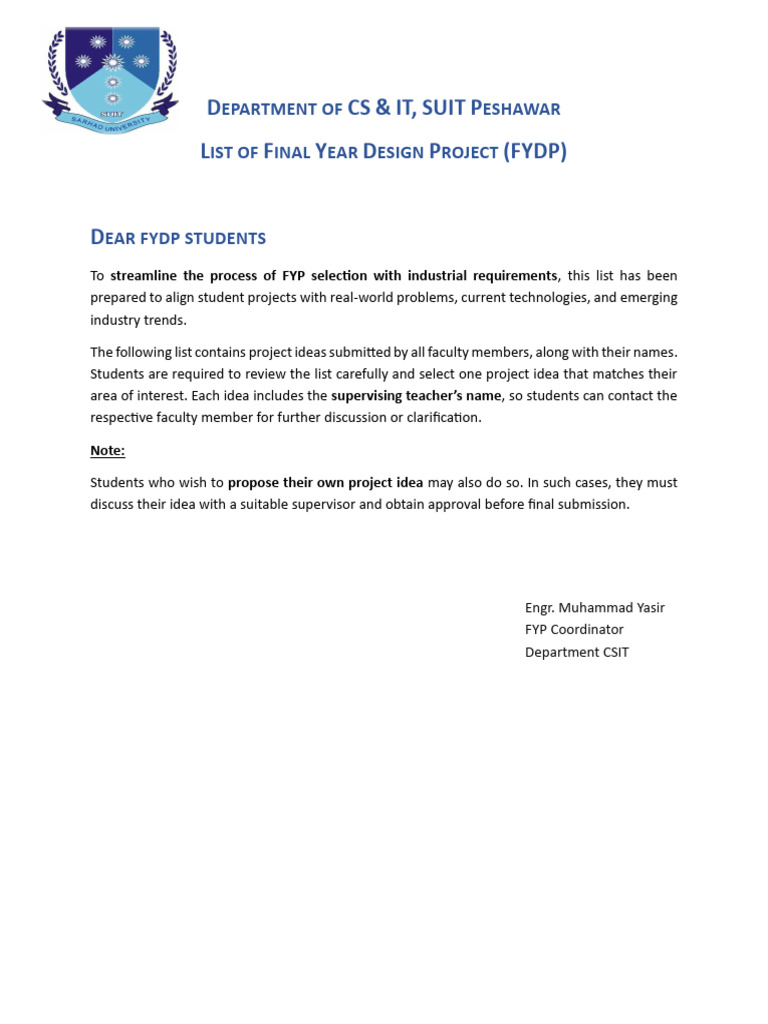 Final Year Design Project Ideas for CSIT | PDF | Artificial ...