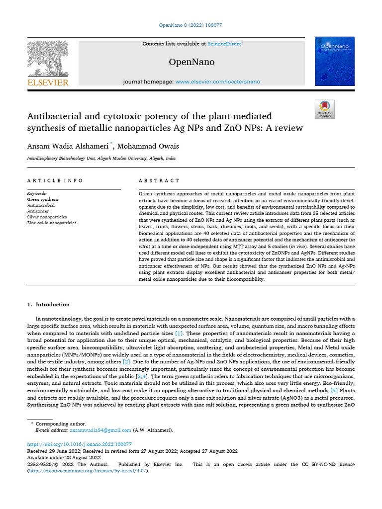 Antibacterial and Cytotoxic Potency of The Plant Mediated Synthesi 2022 ...