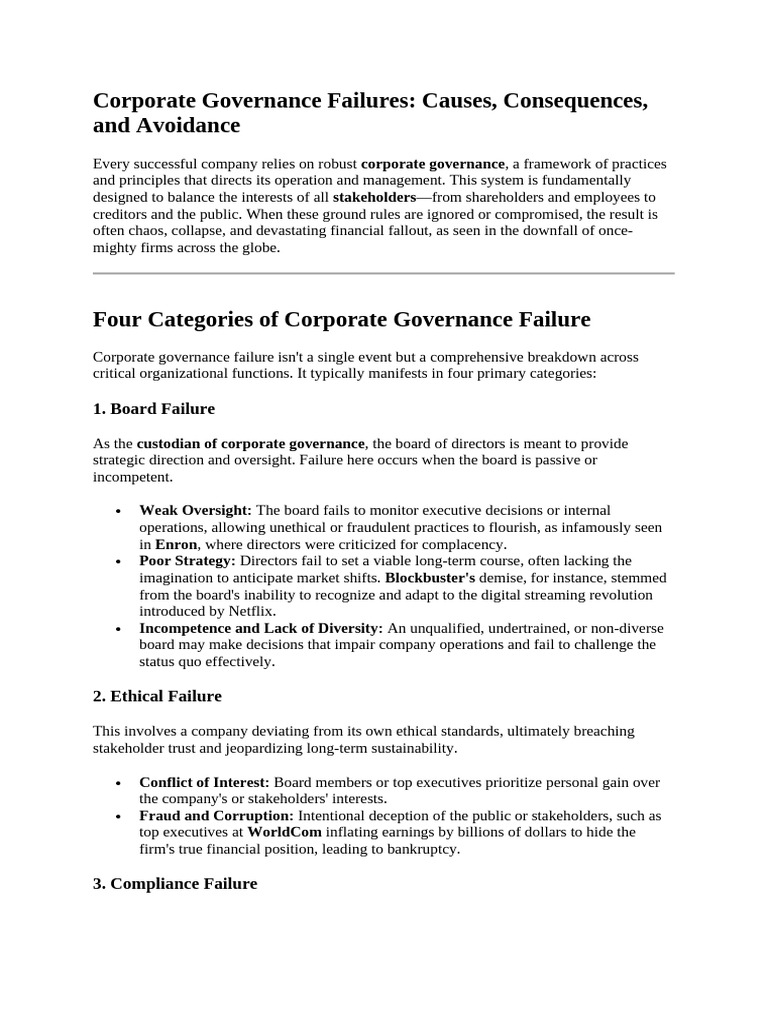 Corporate Governance Failures Explained | PDF | Corporate Governance ...