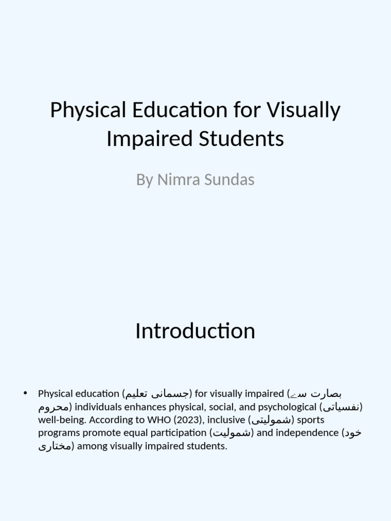 Physical Education For Visually Impaired Students Urdu | PDF | Visual ...