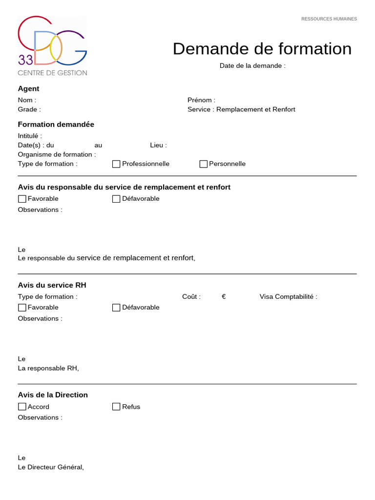 Demande de Formation en Ressources Humaines | PDF
