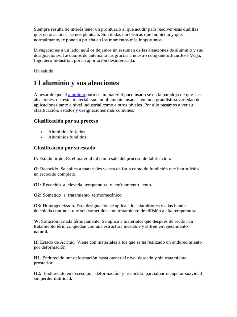 Guía de aleaciones de aluminio y sus usos | PDF | Aleación ...