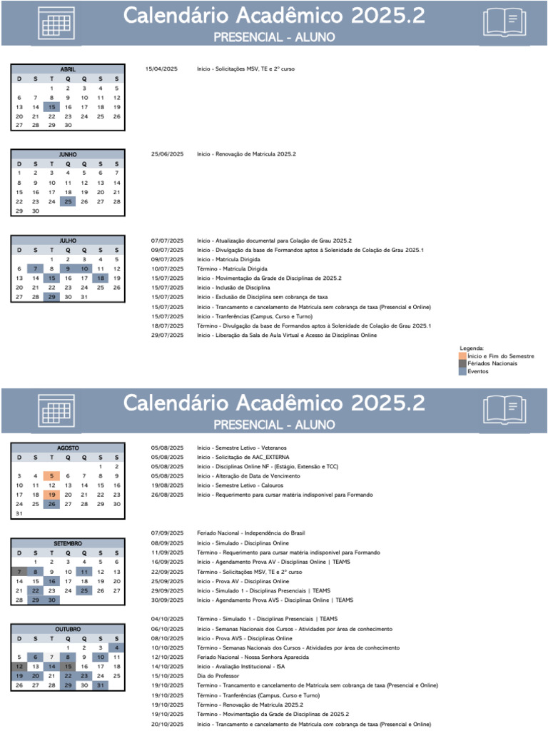 Calendário Acadêmico Semipresencial 2025.2 | PDF
