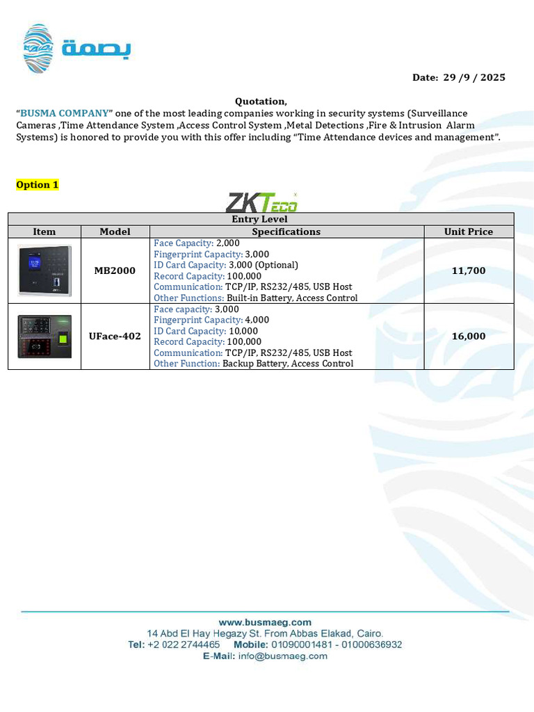Time Attendance System Quotation 2025 | PDF | Access Control | Radio ...