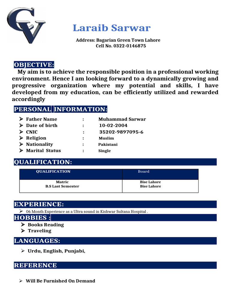 CV Format | PDF