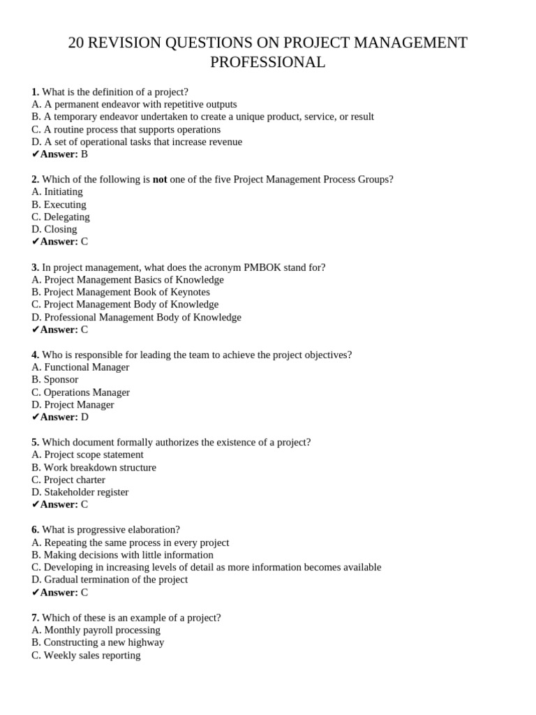 Project Management Revision Questions | PDF | Project Management | Business