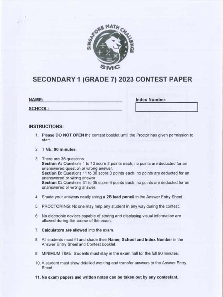 SMC 2023 - Grade 7 | PDF