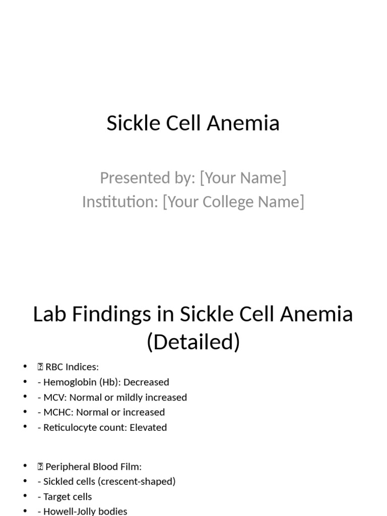 Lab Findings in Sickle Cell Anemia | PDF