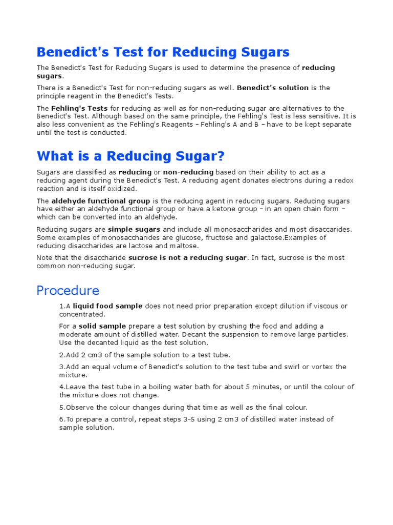 Benedict's Test for Reducing Sugar | Redox | Carbohydrate Chemistry