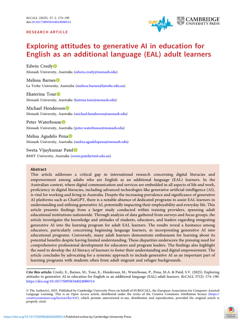Generative AI in EAL Adult Education | PDF | Artificial Intelligence ...