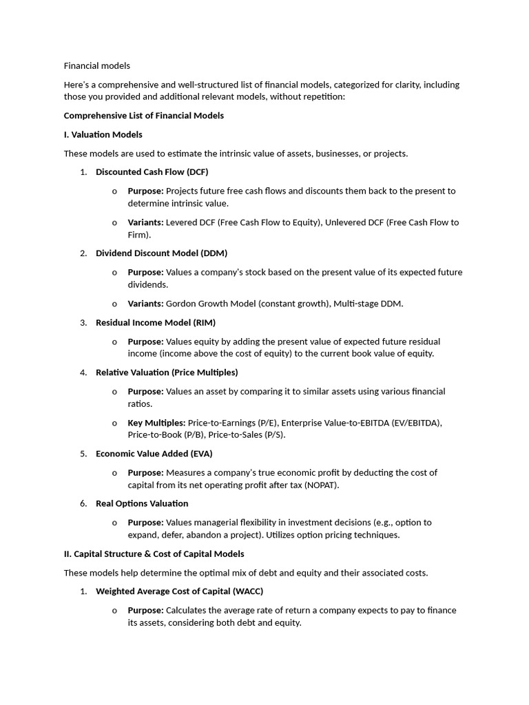 Comprehensive Financial Models Guide | PDF | Modern Portfolio Theory ...