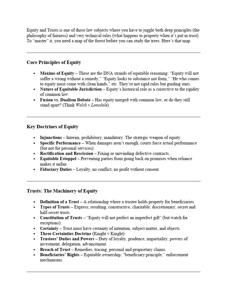Mastering Equity and Trusts Law Concepts | PDF | English Trust Law ...