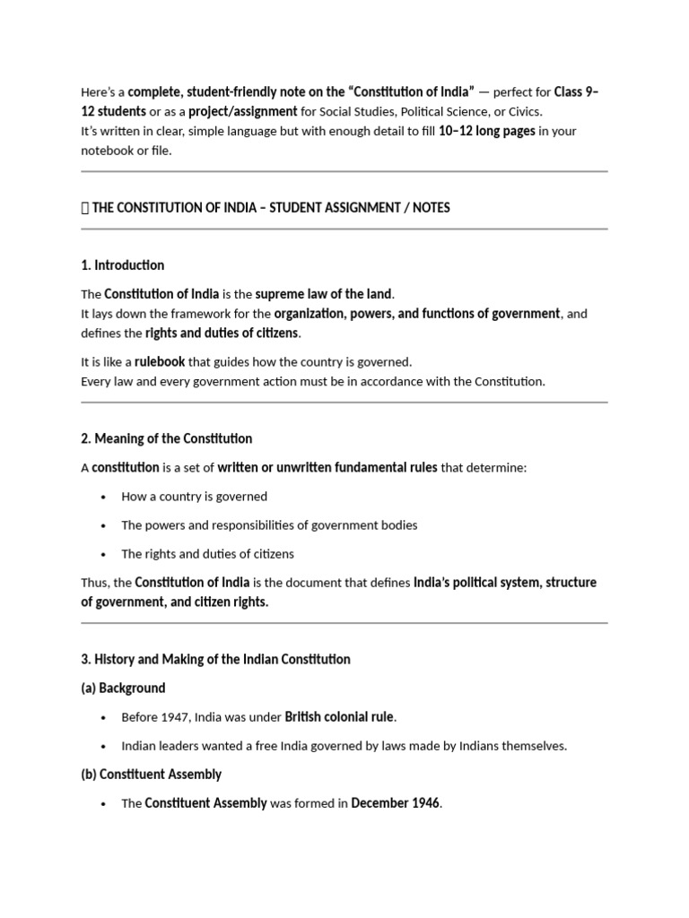 Constitution of India: Student Notes | PDF | Legal Documents | Government