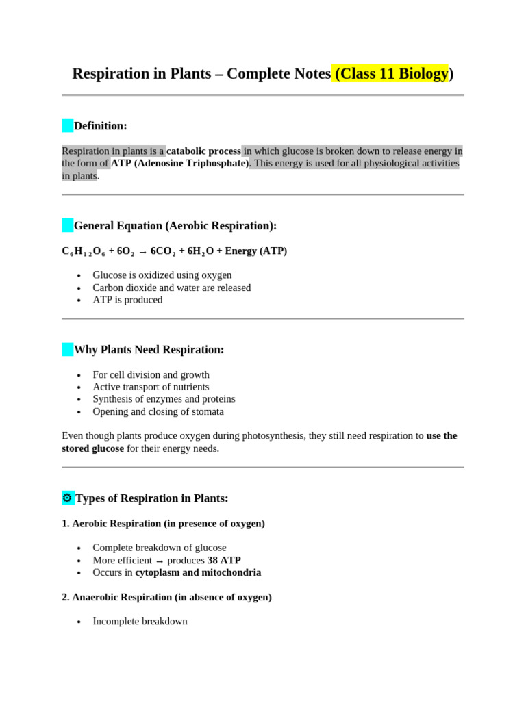 Plant Respiration Explained: Key Concepts | PDF | Cellular Respiration ...