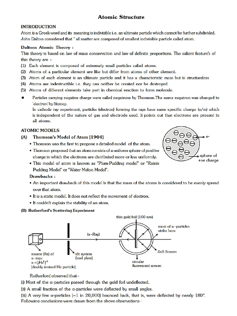 Atomic Structure Notes | PDF