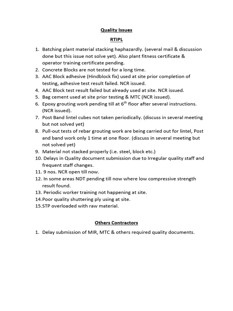 Quality Control Issues in Construction | PDF