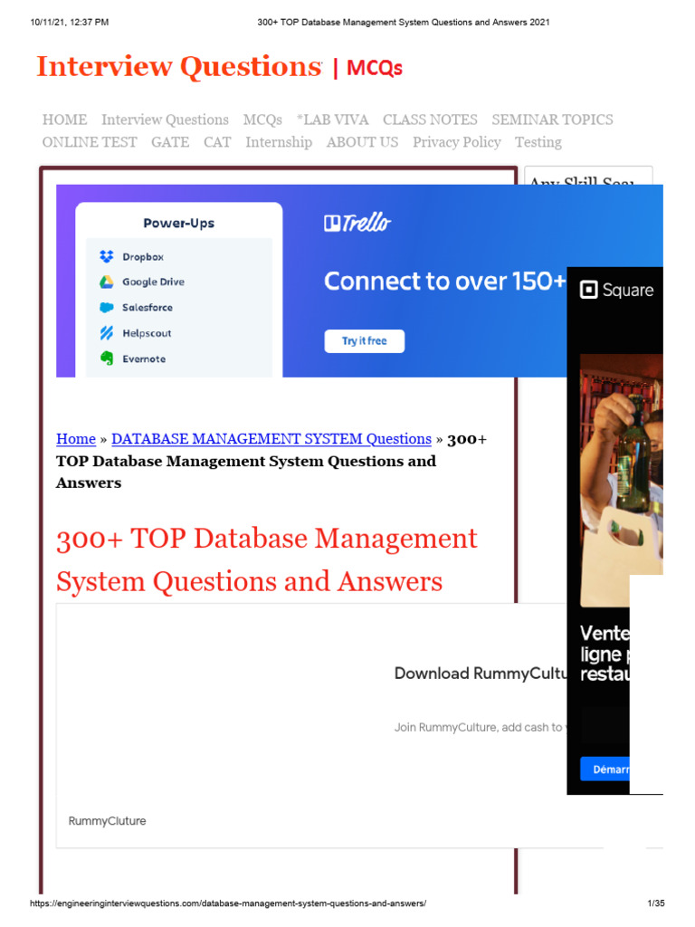 300+ Database Management Questions | PDF | Databases | Database Index