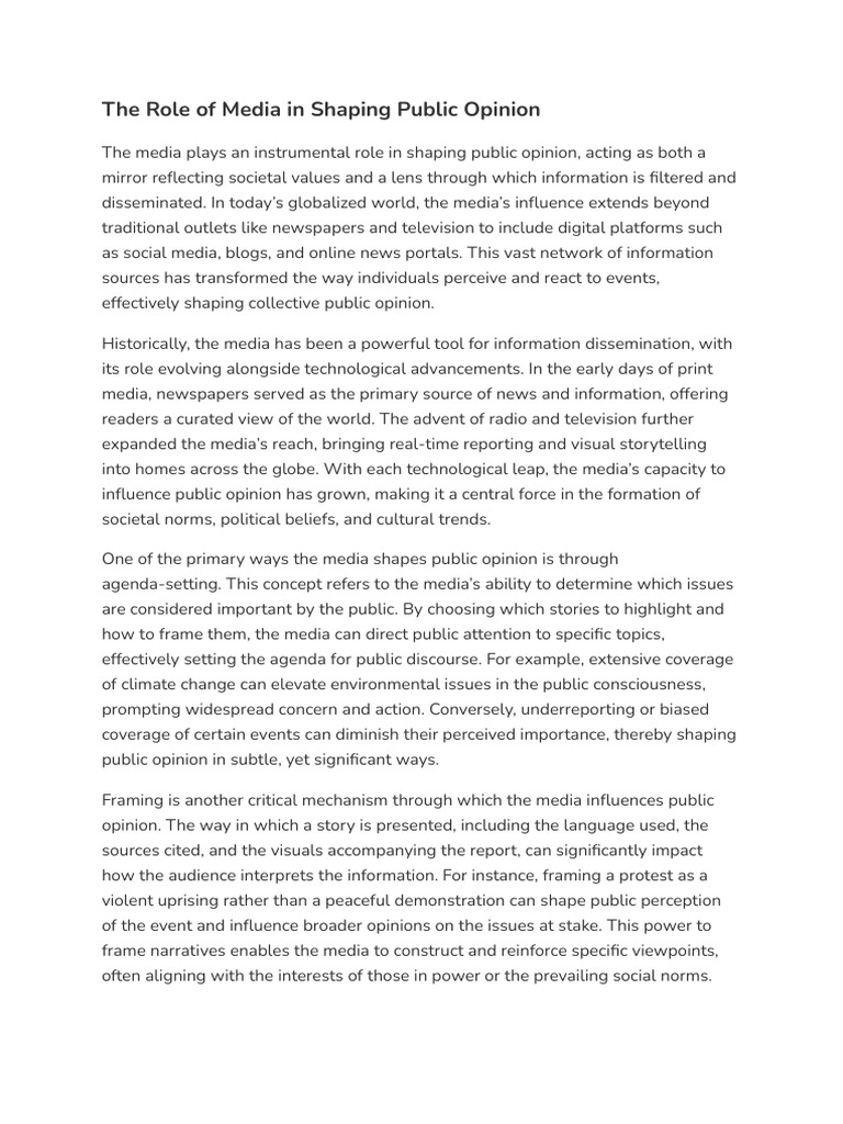 Media's Influence on Public Opinion | PDF | Public Opinion | Media Bias