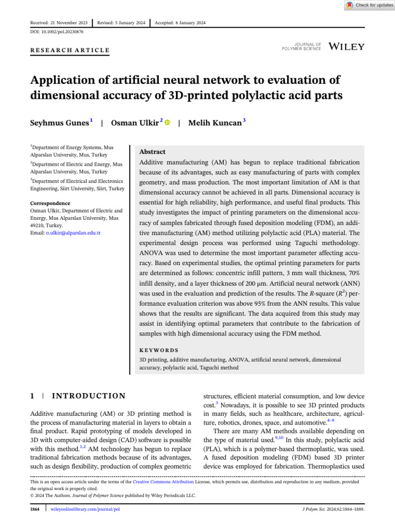 Neural Network for 3D-Printed PLA Accuracy | PDF | 3 D Printing