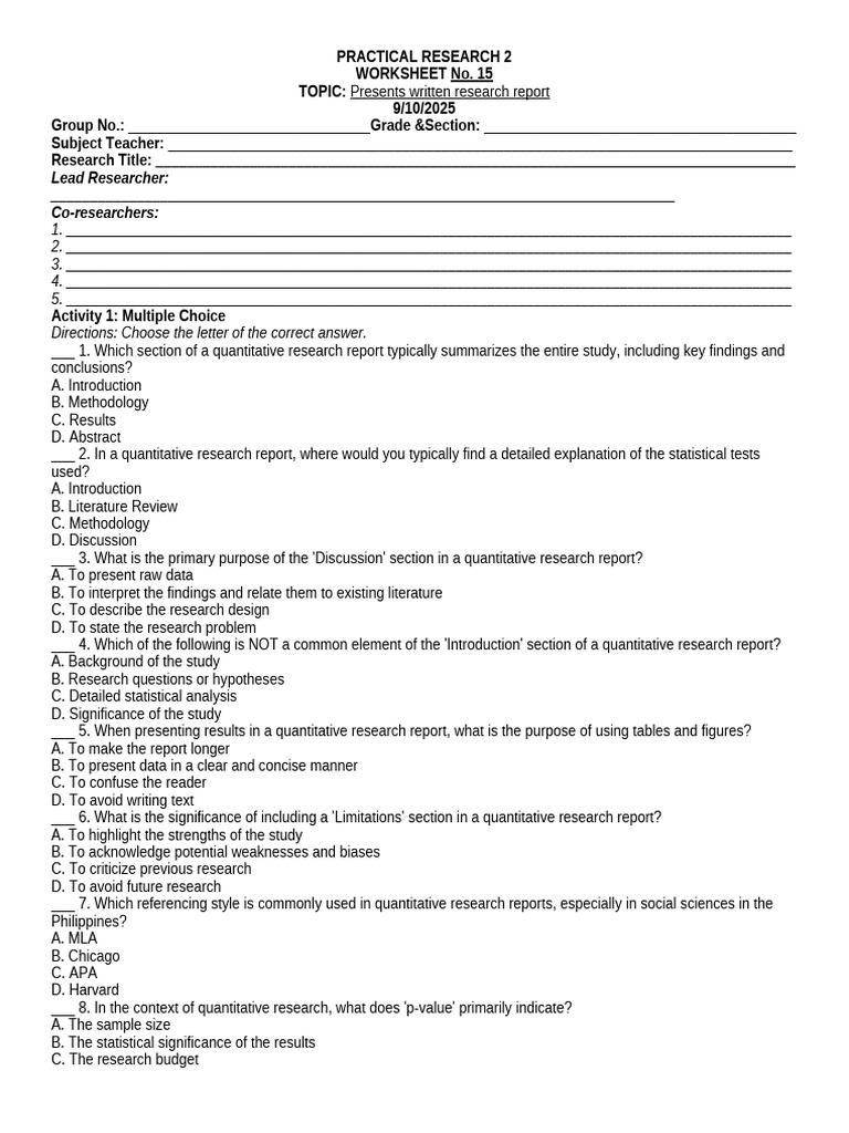 Research Report Writing Guide | PDF | Quantitative Research | Methodology