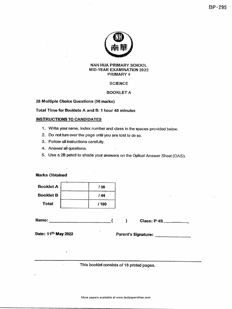 P4 - Science - 2022 - SA1 - Nanhua | PDF