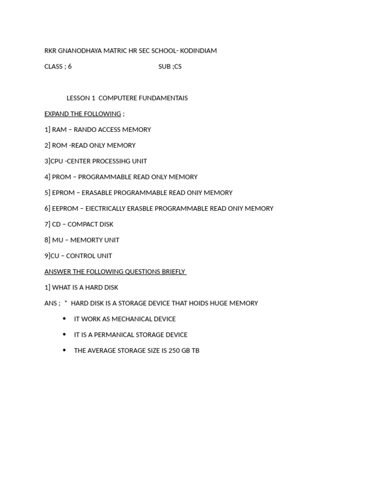 RKR Gnanodhaya Class 6 CS Lesson 1 | PDF