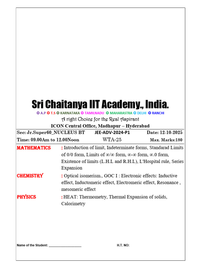 JEE Advanced 2024 Model Question Paper | PDF | Temperature | Thermal ...